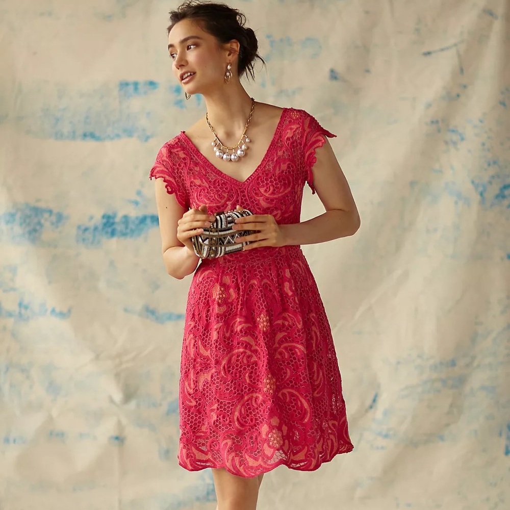 Anthropologie Pink Lace Dress
